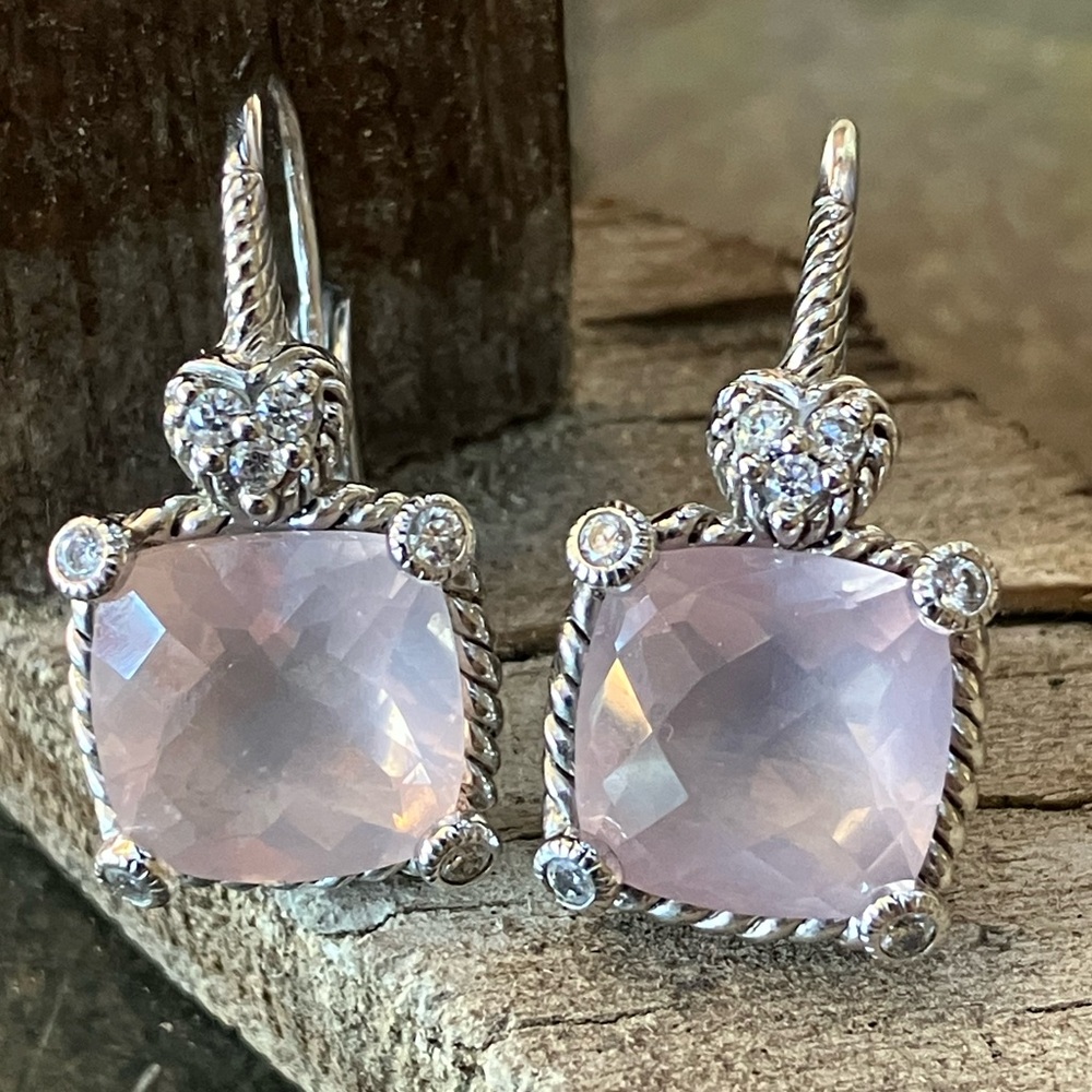 Judith Ripka Rose Quartz Sterling Leverback Earrings